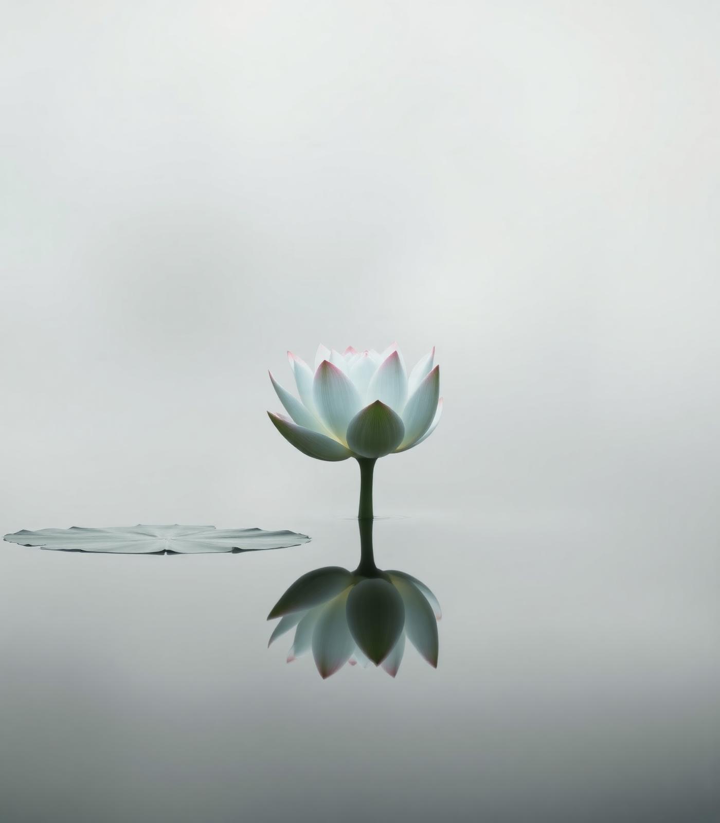 A single lotus on still water